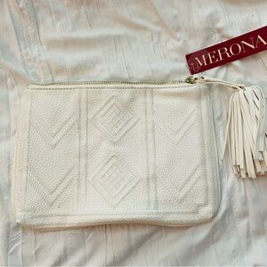 Brand new! Merona Ivory Geometric Clutch with Tassel